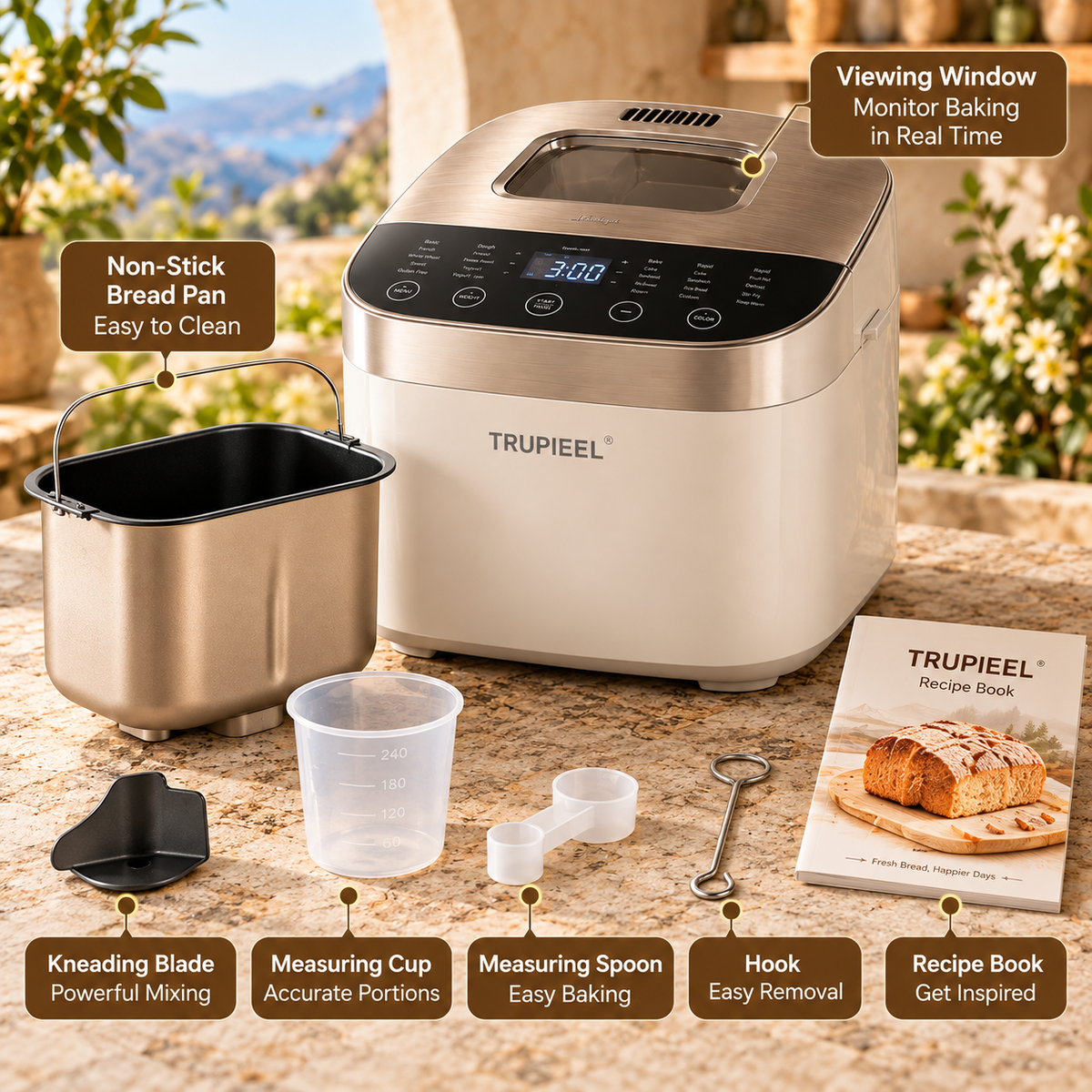 🍞✨ TRUPIEEL® BakeNova Pro Smart Automatic Bread Maker – All-in-One Kneading, Fermentation & Baking Machine with Quiet Operation, Easy-Clean Bread Pan and Multi-Function Programs for Bread, Cake, Yogurt & Jam 🌟