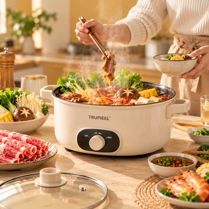 TRUPIEEL 🥑✨ TRUPIEEL® HeatNest Pro Multi-Purpose Electric Hot Pot – Fast Heating, Adjustable Temperature, Non-Stick Cooking Pot for Hot Pot, Soup, Stew, Noodles & Everyday Family Meals 🌟