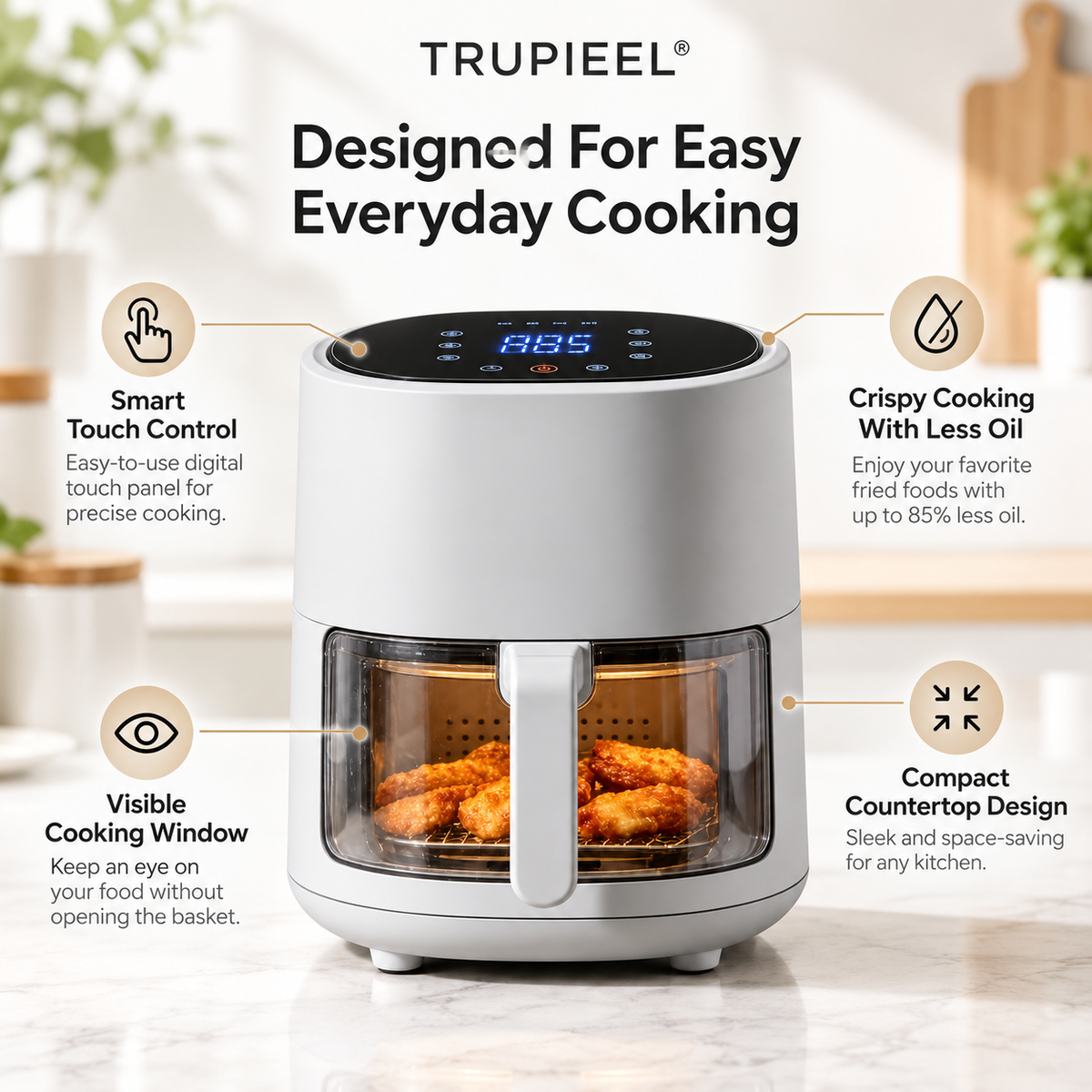 🌹 TRUPIEEL® AirVanta Pro Compact Air Fryer – 360° Rapid Hot Air Circulation, Oil-Free Crisping, Space-Saving Design & Multi-Function Cooking for Quick Everyday Meals