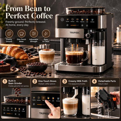 ☕✨ TRUPIEEL® BrewLuxe Pro Smart Coffee Maker – One-Touch Fresh Brew System with Adjustable Strength, Removable Brewing Unit, Quiet Energy-Saving Operation & Easy-Clean Design for Home and Office 🌟