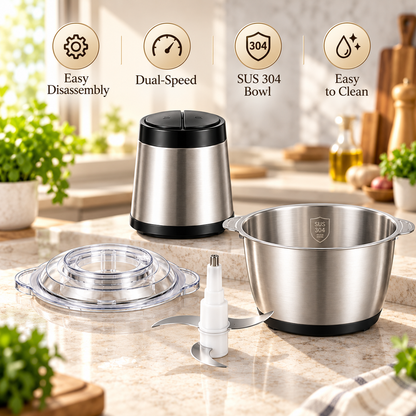 ⚙️ TRUPIEEL® GrindPro Max Silent Dual-Speed Food Grinder – Stainless Steel Meat Mincer & Chopper with Easy-Release Bowl, Anti-Pinch Safety Design for Meat, Garlic, Chili & Everyday Food Prep 🥩✨