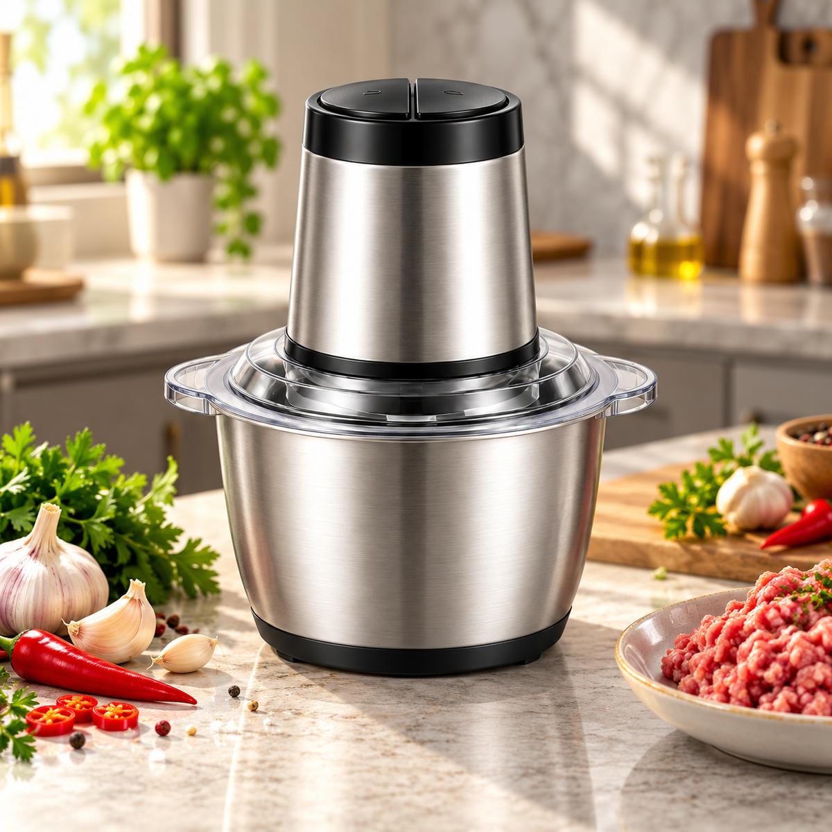⚙️ TRUPIEEL® GrindPro Max Silent Dual-Speed Food Grinder – Stainless Steel Meat Mincer & Chopper with Easy-Release Bowl, Anti-Pinch Safety Design for Meat, Garlic, Chili & Everyday Food Prep 🥩✨