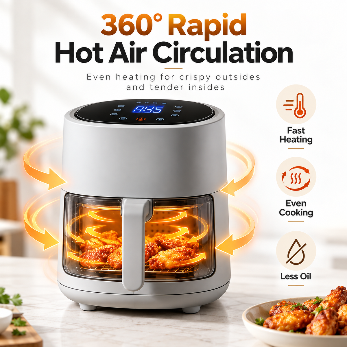 🌹 TRUPIEEL® AirVanta Pro Compact Air Fryer – 360° Rapid Hot Air Circulation, Oil-Free Crisping, Space-Saving Design & Multi-Function Cooking for Quick Everyday Meals
