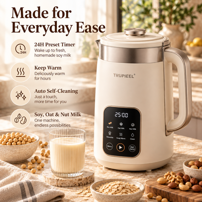 ✨ TRUPIEEL® SoyWhisper Pro Smart Soy Milk Maker – Quiet Filter-Free Dry Bean Blender with Direct Grinding, 24H Preset Timer, Keep-Warm, Self-Cleaning & Multi-Function Plant Milk Processing