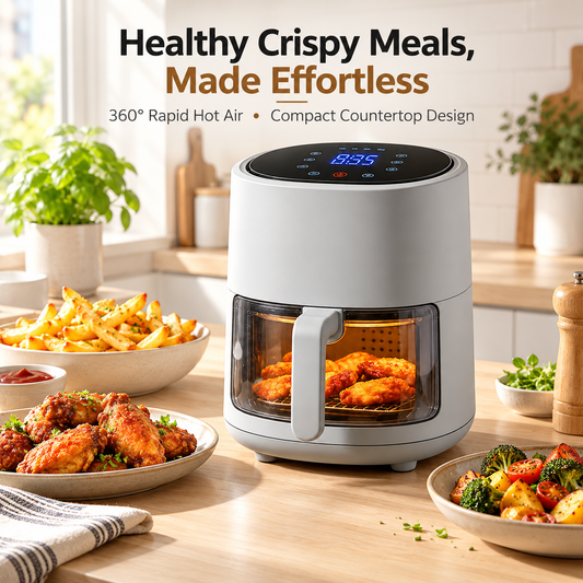 🌹 TRUPIEEL® AirVanta Pro Compact Air Fryer – 360° Rapid Hot Air Circulation, Oil-Free Crisping, Space-Saving Design & Multi-Function Cooking for Quick Everyday Meals