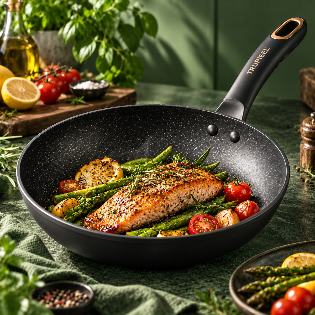 🧡 TRUPIEEL® SearLuxe Pro Non-Stick Frying Pan – Rapid Even Heating, Heat-Resistant Cookware with Ergonomic Cool-Touch Handle for Omelets, Steaks, Vegetables & Everyday Home Cooking