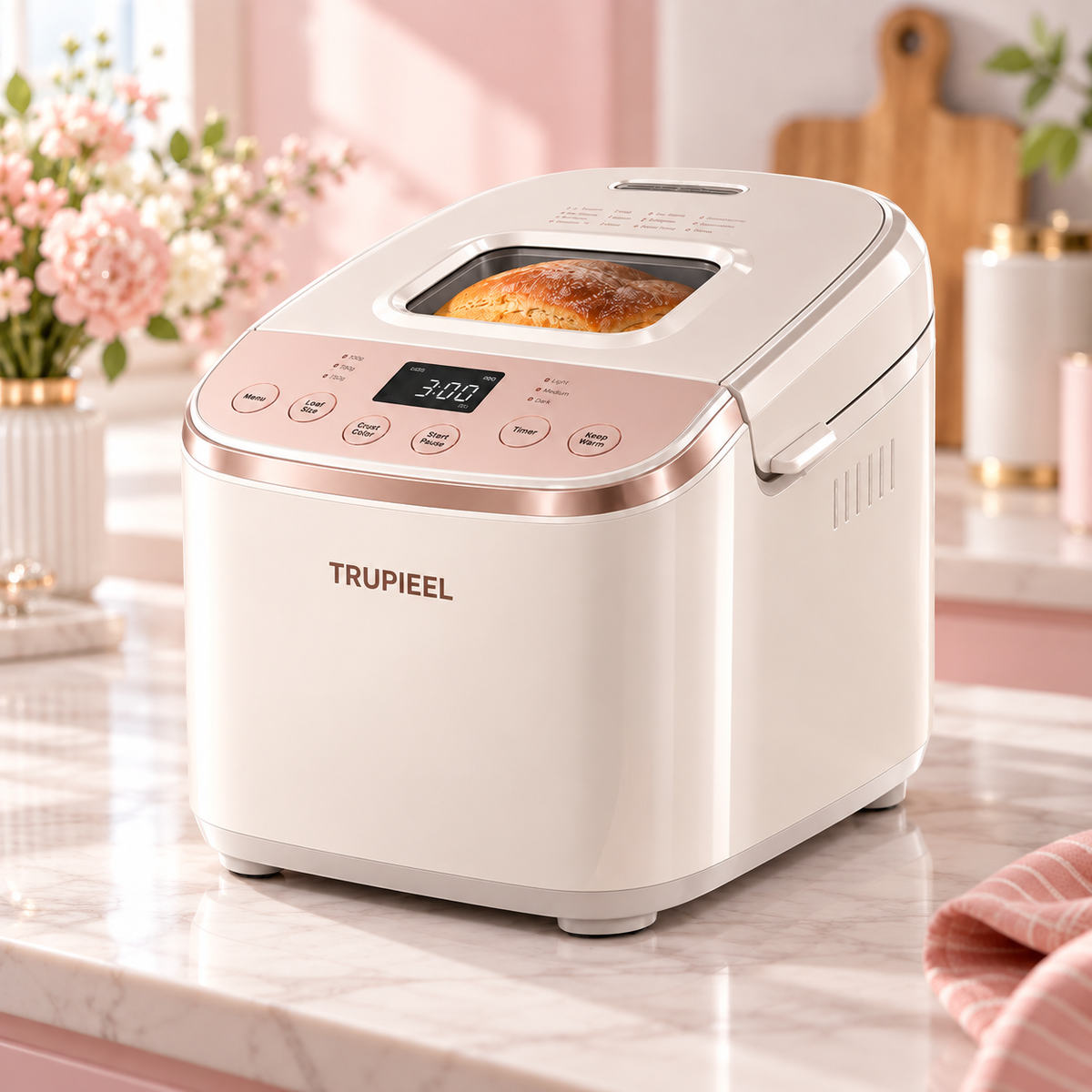 TRUPIEEL 🍞 TRUPIEEL® BakeVanta Pro Smart Bread Maker – Precision Fermentation, Intelligent Temperature Control, Quiet Automatic Kneading & Baking, Removable Easy-Clean Bread Pan for Bread, Toast & Cake