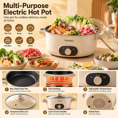 TRUPIEEL 🥑✨ TRUPIEEL® HeatNest Pro Multi-Purpose Electric Hot Pot – Fast Heating, Adjustable Temperature, Non-Stick Cooking Pot for Hot Pot, Soup, Stew, Noodles & Everyday Family Meals 🌟