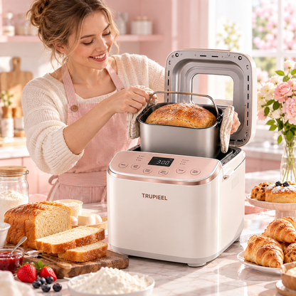 TRUPIEEL 🍞 TRUPIEEL® BakeVanta Pro Smart Bread Maker – Precision Fermentation, Intelligent Temperature Control, Quiet Automatic Kneading & Baking, Removable Easy-Clean Bread Pan for Bread, Toast & Cake